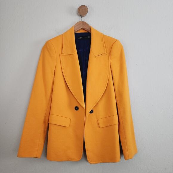 Zara Orange Cotton Open Blazer Jacket Coat XS - Picture 1 of 8